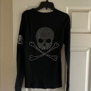 Black Long Sleeve Skull Top with Rhinestones